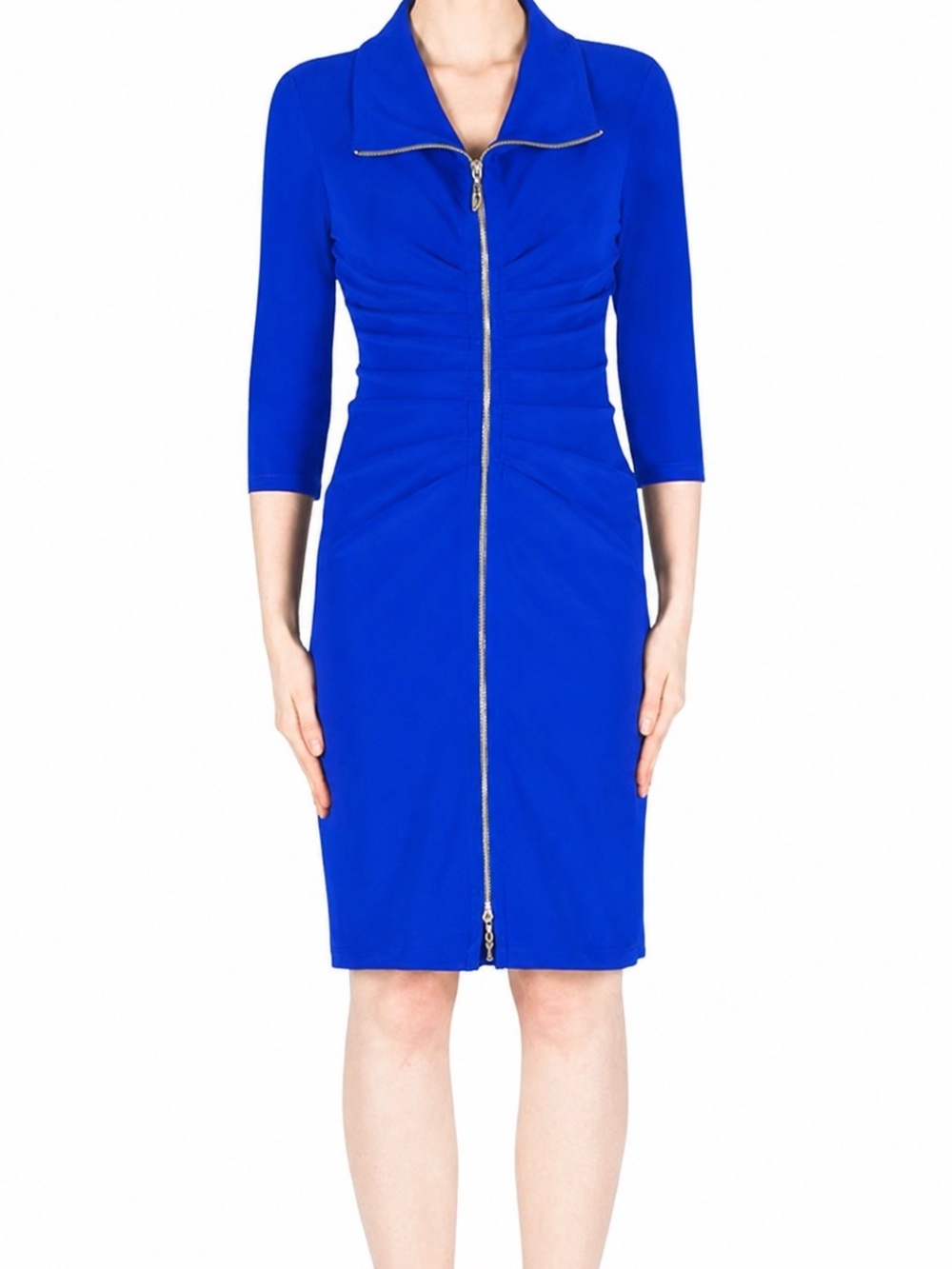 Joseph Ribkoff Cobalt Blue Zip-Front Midi Sheath Dress
